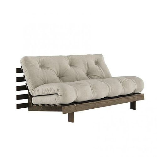 Inside 75 Canapé convertible futon ROOTS pin carob brown matelas linen couchage 160x200 cm