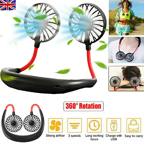 Ventilateur de cou paresseux à 7 Lames Refroidisseur Portable USB Rechargeable 2000mA Tour de cou de Refroidissement--