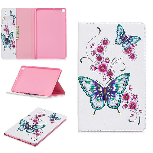 Etui en PU motif imprimé avec support papillons et fleurs pour votre Samsung Galaxy Tab A 10.1 (2019) T510