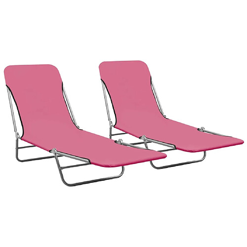 Maison Chic Lot de 2 Chaises longues pliables | Bain de soleil Relax | Transat Acier et tissu Rose -GKD67832