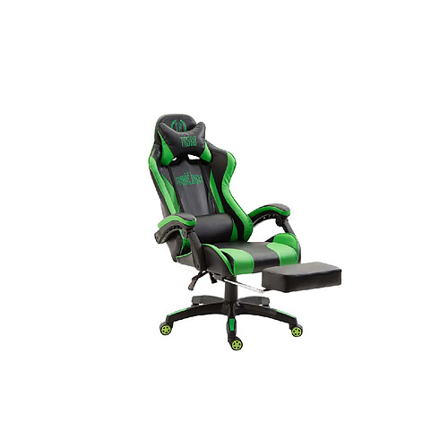 Decoshop26 Fauteuil de bureau repose-pieds télescopique design sportif gamer en PVC noir / vert et plastique 10_0002508