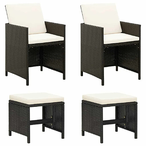 Maison Chic Jeu de 4 chaise,fauteil et tabouret de jardin 4 pcs 4 pcs Résine tressée Noir -GKD49533