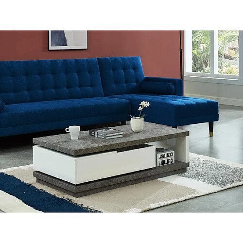 Vente-Unique Table basse FLAVIAN coffre de rangements pivotant - MDF blanc laqué et plateau effet béton