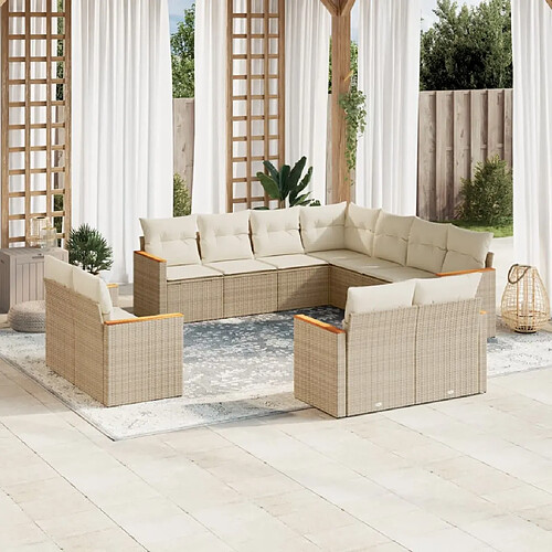 vidaXL Salon de jardin 11 pcs avec coussins beige résine tressée