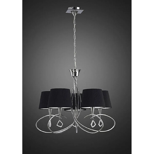 Luminaire Center Suspension Mara 5 Ampoules E14, chrome poli avec Abat jour noirs