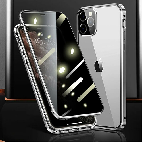 Coque en cadre métallique cadre d'installation magnétique double face complet argent pour votre Apple iPhone 12 Pro