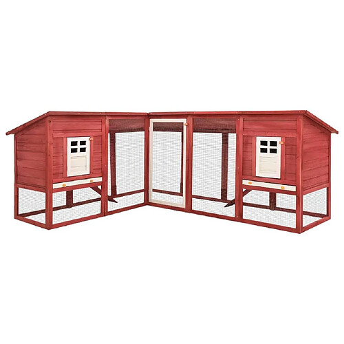 Helloshop26 Clapier d'extérieur 250 x 192 x 105 cm avec piste rouge et blanc bois de sapin 02_0000598