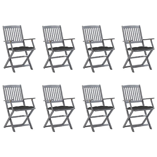 vidaXL Chaises pliables d'extérieur lot de 8 et coussins Bois d'acacia