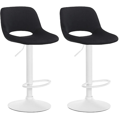 Decoshop26 Tabourets de bar chaises haute x2 avec repose-pieds en velours noir piètement métallique blanc 10_0004092