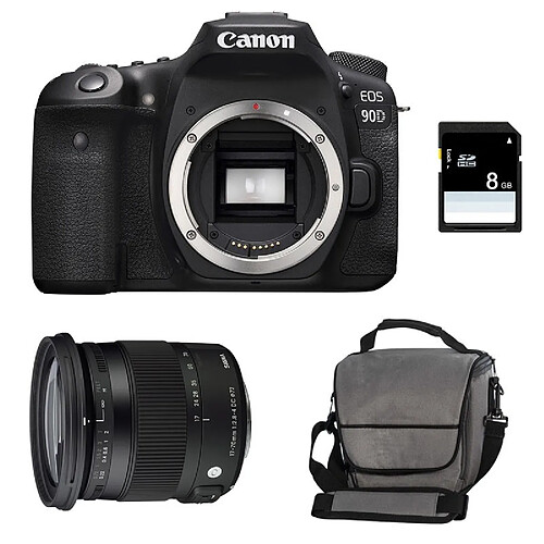 PACK CANON EOS 90D + SIGMA 17-70 Contemporary + Sac + SD 8Go