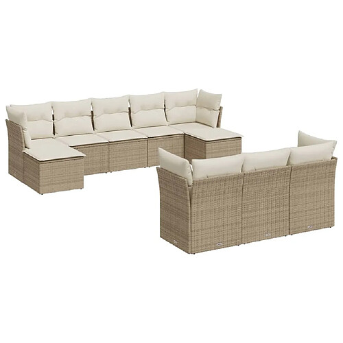 Maison Chic Salon de jardin avec coussins 10 pcs | Ensemble de Table et chaises | Mobilier d'Extérieur beige résine tressée -GKD78309