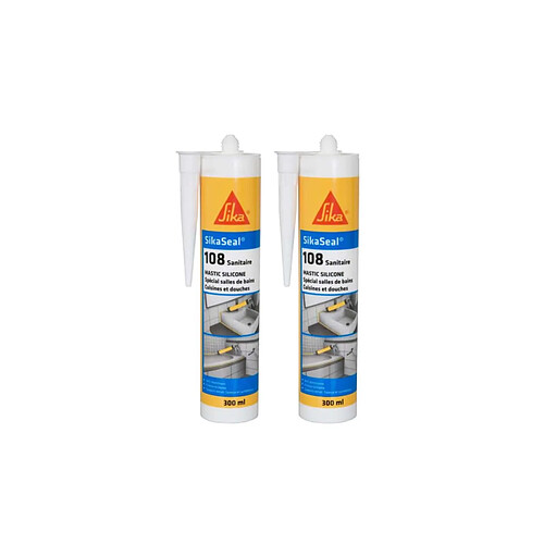 Lot de 2 mastic silicone anti-moisissure SIKA Sikaseal 108 Sanitaire - Blanc - 300ml