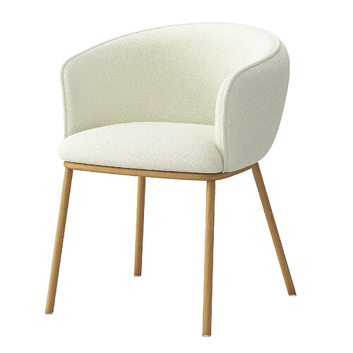 Moloo ALVIN-Fauteuil de table en tissu Bouclé Ecru et métal chêne