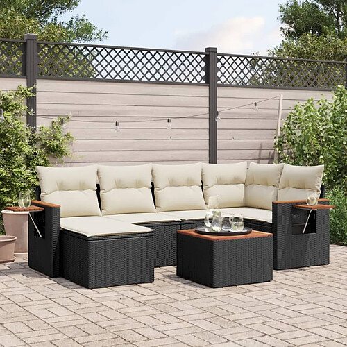 vidaXL Salon de jardin 7 pcs avec coussins noir résine tressée