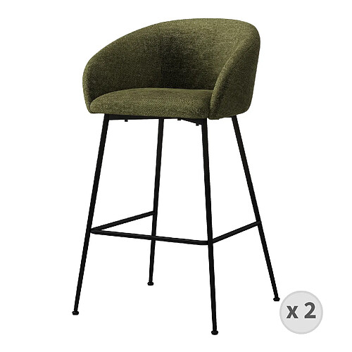 Moloo CHLOE-Fauteuil de bar en tissu Luxury Kaki et métal noir (x2)