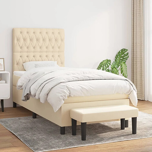 vidaXL Sommier à lattes de lit avec matelas Crème 100x200 cm Tissu