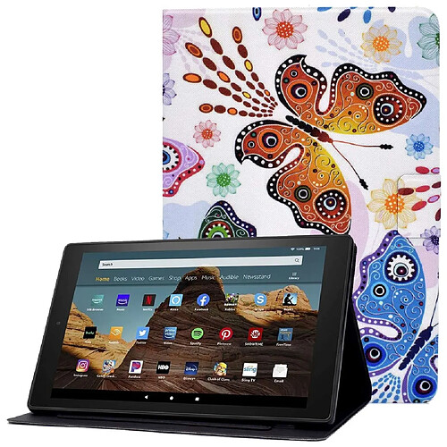 Etui en PU fermoir magnétique avec support et porte-cartes pour votre Amazon Fire HD 10 (2015)/(2017)/(2019) - grand papillon