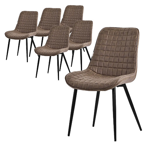 ML-Design Lot de 6 Chaises de Salle à Manger, Marron, Assise en Simili avec Pieds Métalliques Noirs