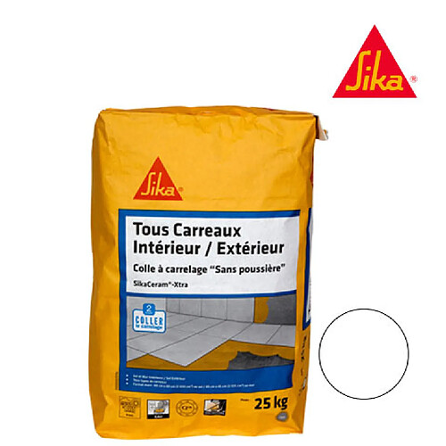 Colle à carrelage tous carreaux intérieur et extérieur (C2-ET) - SIKA SikaCeram Xtra - Blanc - 25kg