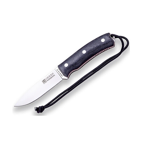 Couteau de brousse Joker sport "Bushcrafter" CM120-P, mango micarta noir, lame de 10,5 cm, étui en cuir avec silex et grattoir, Outil de pêche, de chasse, de camping et de trekking