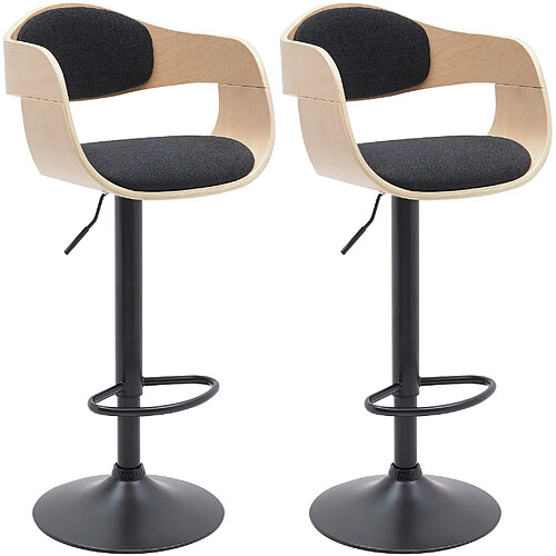 Decoshop26 Set de 2 tabourets de bar chaises hautes pieds trompette en métal noir assise en bois clair et tissu noir TDB10762