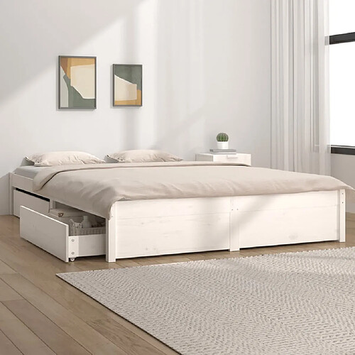 vidaXL Cadre de lit sans matelas avec tiroirs blanc 140x200 cm