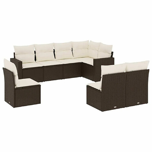 Maison Chic Ensemble Tables et chaises d'extérieur 8 pcs avec coussins,Salon de jardin marron résine tressée -GKD527350