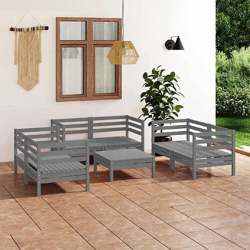 vidaXL Salon de jardin 7 pcs Gris Bois de pin massif