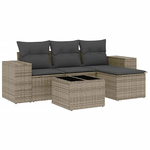 Maison Chic Salon de jardin 5 pcs avec coussins | Ensemble de Table et chaises | Mobilier d'Extérieur gris résine tressée -GKD15660