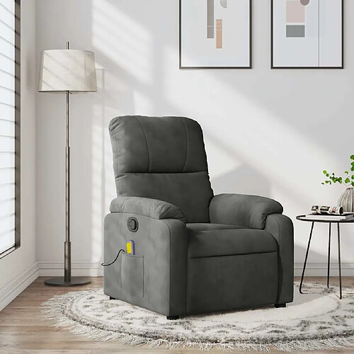 vidaXL Fauteuil inclinable de massage gris foncé tissu microfibre