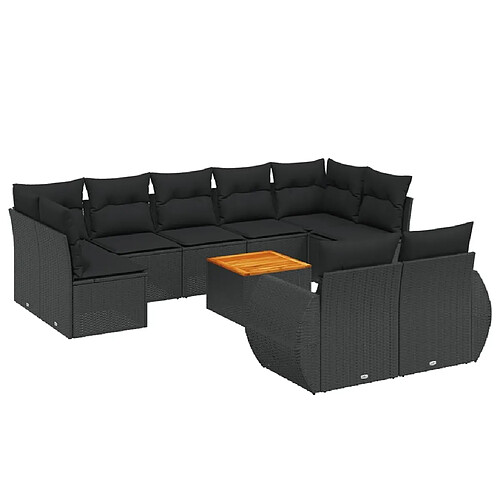 Maison Chic Salon de jardin 10 pcs avec coussins, Ensemble Tables et chaises d'extérieur noir résine tressée -GKD294941