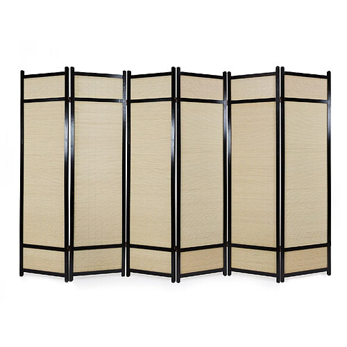 Decoshop26 Paravent 6 panneaux pliable en bois noir et bambou 264 x175 cm PAR06064