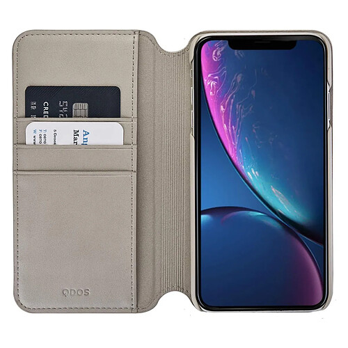 QDOS Étui pour Apple iPhone XR Folio Milano en Cuir avec 3 Emplacements des Cartes Gris