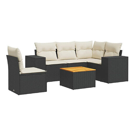 Maison Chic Salon de jardin 6 pcs avec coussins | Ensemble de Table et chaises | Mobilier d'Extérieur noir résine tressée -GKD25323