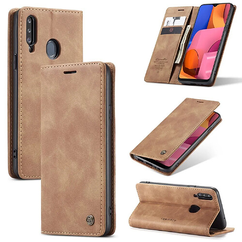 Caseme Etui en PU + TPU auto-absorbé avec support marron pour votre Samsung Galaxy A20s