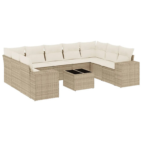 Maison Chic Salon de jardin avec coussins 10 pcs | Ensemble de Table et chaises | Mobilier d'Extérieur beige résine tressée -GKD82154