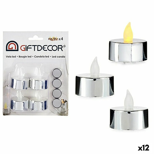 Gift Decor Ensemble de Bougies 4 x 4 x 3,7 cm Argenté (12 Unités)