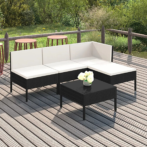 vidaXL Salon de jardin 5 pcs avec coussins résine tressée noir