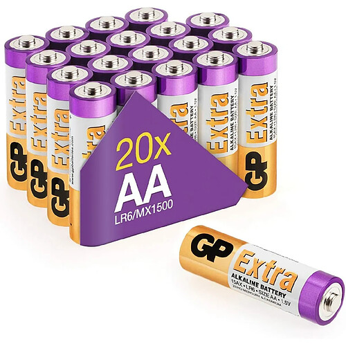 Piles AA - Lot de 20 Piles | GP Extra | Batteries Alcalines AA LR6 1,5v|Longue durée, très puissantes, utilisation quotidienne