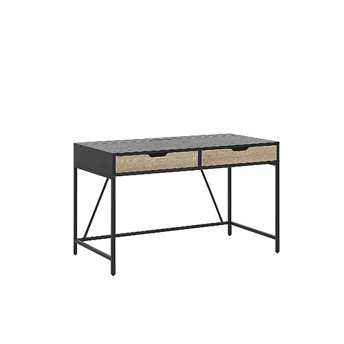 Beliani Bureau noir / effet bois clair avec 2 tiroirs 120 x 60 cm JENA