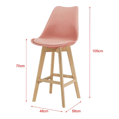 Helloshop26 Lot de 6 tabourets de bar plastique synthétique hêtre 105x48x58 cm rose 03_0008729