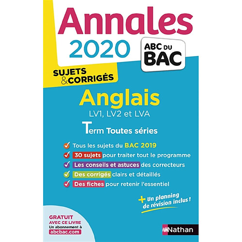 Anglais LV1, LV2 et LVA terminale toutes séries : 2020 : sujets & corrigés · Occasion