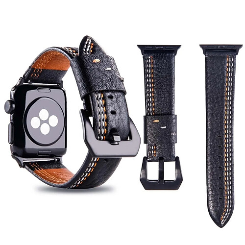 Wewoo Bracelet noir pour Apple Watch Series 3 et 2 & 1 42mm Tiga ligne motif PU bande de montre-bracelet en cuir