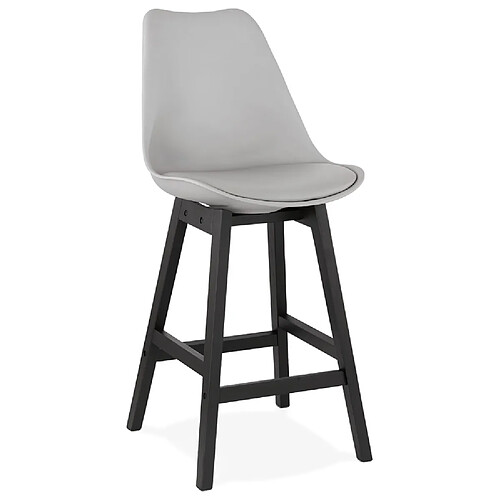 Alterego Tabouret snack mi-hauteur 'CAMILA MINI' gris avec pied en bois noir