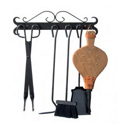 Visiodirect Serviteur/Garniture de cheminée ensembles d'outils pince à feu pelle brosse en fer forgé coloris Noir - 43cm