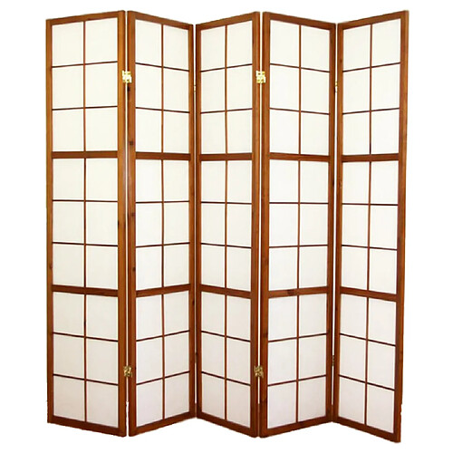 Pegane Paravent japonais Shoji en bois brun foncé de 5 pans