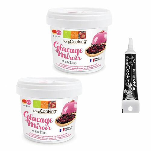 Scrapcooking Préparation glaçage miroir neutre 440 g + stylo glaçage noir