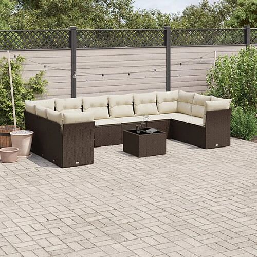 vidaXL Salon de jardin et coussins 11 pcs marron résine tressée