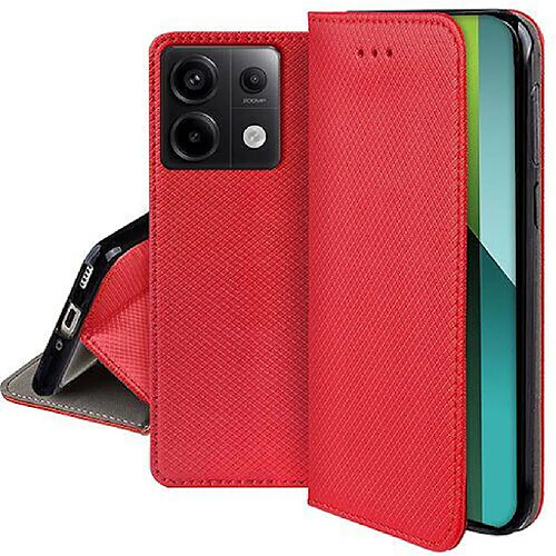 Htdmobiles Housse etui portefeuille avec coque interieure en silicone pour Xiaomi Redmi Note 13 Pro 5G / Poco X6 5G + film ecran - ROUGE MAGNET