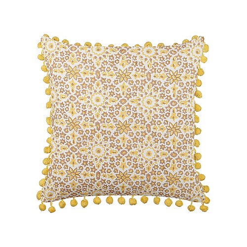 Beliani Coussin LYCROIS Coton 45 x 45 cm Floral Impression en bloc Jaune